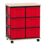 Flexeo® Fahrbares Containersystem mit Ablage, 6 große Boxen