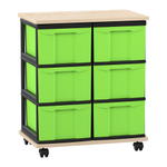 Flexeo® Fahrbares Containersystem mit Ablage, 6 große Boxen