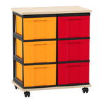 Flexeo® Fahrbares Containersystem mit Ablage, 6 große Boxen