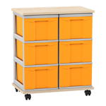 Flexeo® Fahrbares Containersystem mit Ablage, 6 große Boxen