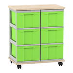 Flexeo® Fahrbares Containersystem mit Ablage, 6 große Boxen