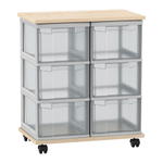 Flexeo® Fahrbares Containersystem mit Ablage, 6 große Boxen