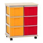 Flexeo® Fahrbares Containersystem mit Ablage, 6 große Boxen