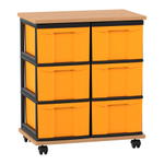 Flexeo® Fahrbares Containersystem mit Ablage, 6 große Boxen