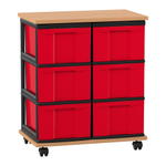Flexeo® Fahrbares Containersystem mit Ablage, 6 große Boxen