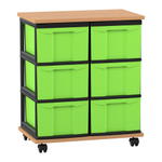 Flexeo® Fahrbares Containersystem mit Ablage, 6 große Boxen