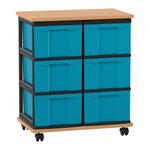 Flexeo® Fahrbares Containersystem mit Ablage, 6 große Boxen