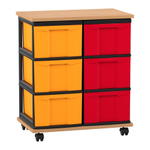 Flexeo® Fahrbares Containersystem mit Ablage, 6 große Boxen