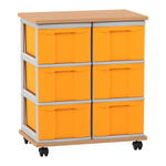 Flexeo® Fahrbares Containersystem mit Ablage, 6 große Boxen