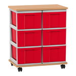 Flexeo® Fahrbares Containersystem mit Ablage, 6 große Boxen