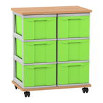 Flexeo® Fahrbares Containersystem mit Ablage, 6 große Boxen