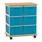 Flexeo® Fahrbares Containersystem mit Ablage, 6 große Boxen