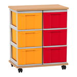 Flexeo® Fahrbares Containersystem mit Ablage, 6 große Boxen
