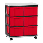 Flexeo® Fahrbares Containersystem mit Ablage, 6 große Boxen