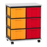 Flexeo® Fahrbares Containersystem mit Ablage, 6 große Boxen
