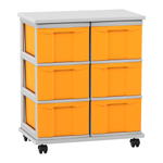 Flexeo® Fahrbares Containersystem mit Ablage, 6 große Boxen