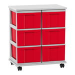 Flexeo® Fahrbares Containersystem mit Ablage, 6 große Boxen