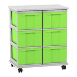 Flexeo® Fahrbares Containersystem mit Ablage, 6 große Boxen
