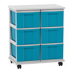 Flexeo® Fahrbares Containersystem mit Ablage, 6 große Boxen