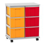 Flexeo® Fahrbares Containersystem mit Ablage, 6 große Boxen