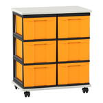 Flexeo® Fahrbares Containersystem mit Ablage, 6 große Boxen