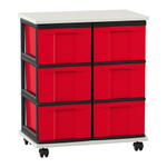 Flexeo® Fahrbares Containersystem mit Ablage, 6 große Boxen