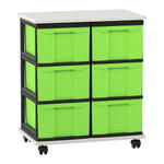 Flexeo® Fahrbares Containersystem mit Ablage, 6 große Boxen