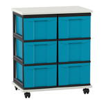 Flexeo® Fahrbares Containersystem mit Ablage, 6 große Boxen