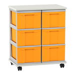 Flexeo® Fahrbares Containersystem mit Ablage, 6 große Boxen