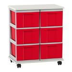 Flexeo® Fahrbares Containersystem mit Ablage, 6 große Boxen