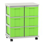 Flexeo® Fahrbares Containersystem mit Ablage, 6 große Boxen