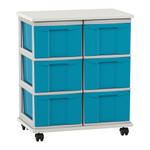 Flexeo® Fahrbares Containersystem mit Ablage, 6 große Boxen