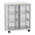 Flexeo® Fahrbares Containersystem mit Ablage, 6 große Boxen
