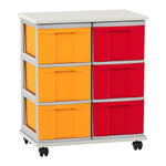 Flexeo® Fahrbares Containersystem mit Ablage, 6 große Boxen