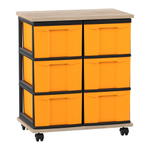 Flexeo® Fahrbares Containersystem mit Ablage, 6 große Boxen