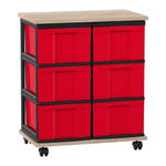 Flexeo® Fahrbares Containersystem mit Ablage, 6 große Boxen