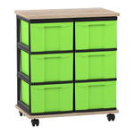 Flexeo® Fahrbares Containersystem mit Ablage, 6 große Boxen