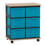 Flexeo® Fahrbares Containersystem mit Ablage, 6 große Boxen
