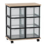 Flexeo® Fahrbares Containersystem mit Ablage, 6 große Boxen