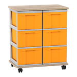 Flexeo® Fahrbares Containersystem mit Ablage, 6 große Boxen