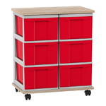 Flexeo® Fahrbares Containersystem mit Ablage, 6 große Boxen
