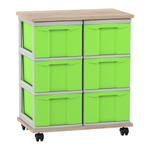 Flexeo® Fahrbares Containersystem mit Ablage, 6 große Boxen