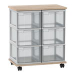 Flexeo® Fahrbares Containersystem mit Ablage, 6 große Boxen