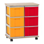 Flexeo® Fahrbares Containersystem mit Ablage, 6 große Boxen