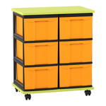 Flexeo® Fahrbares Containersystem mit Ablage, 6 große Boxen