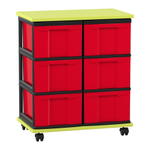 Flexeo® Fahrbares Containersystem mit Ablage, 6 große Boxen