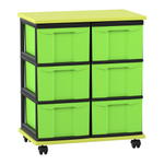 Flexeo® Fahrbares Containersystem mit Ablage, 6 große Boxen