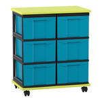 Flexeo® Fahrbares Containersystem mit Ablage, 6 große Boxen