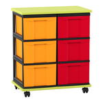 Flexeo® Fahrbares Containersystem mit Ablage, 6 große Boxen
