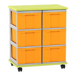 Flexeo® Fahrbares Containersystem mit Ablage, 6 große Boxen